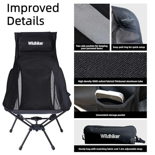 Portable Compact Folding Camping Chairs – Lightweight High Back with Pillow,