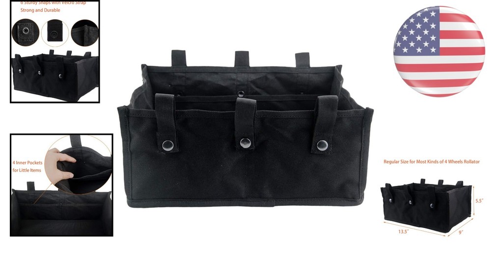 Versatile Black Rollator Walker Underseat Pouch - Easy Attachment & Organization