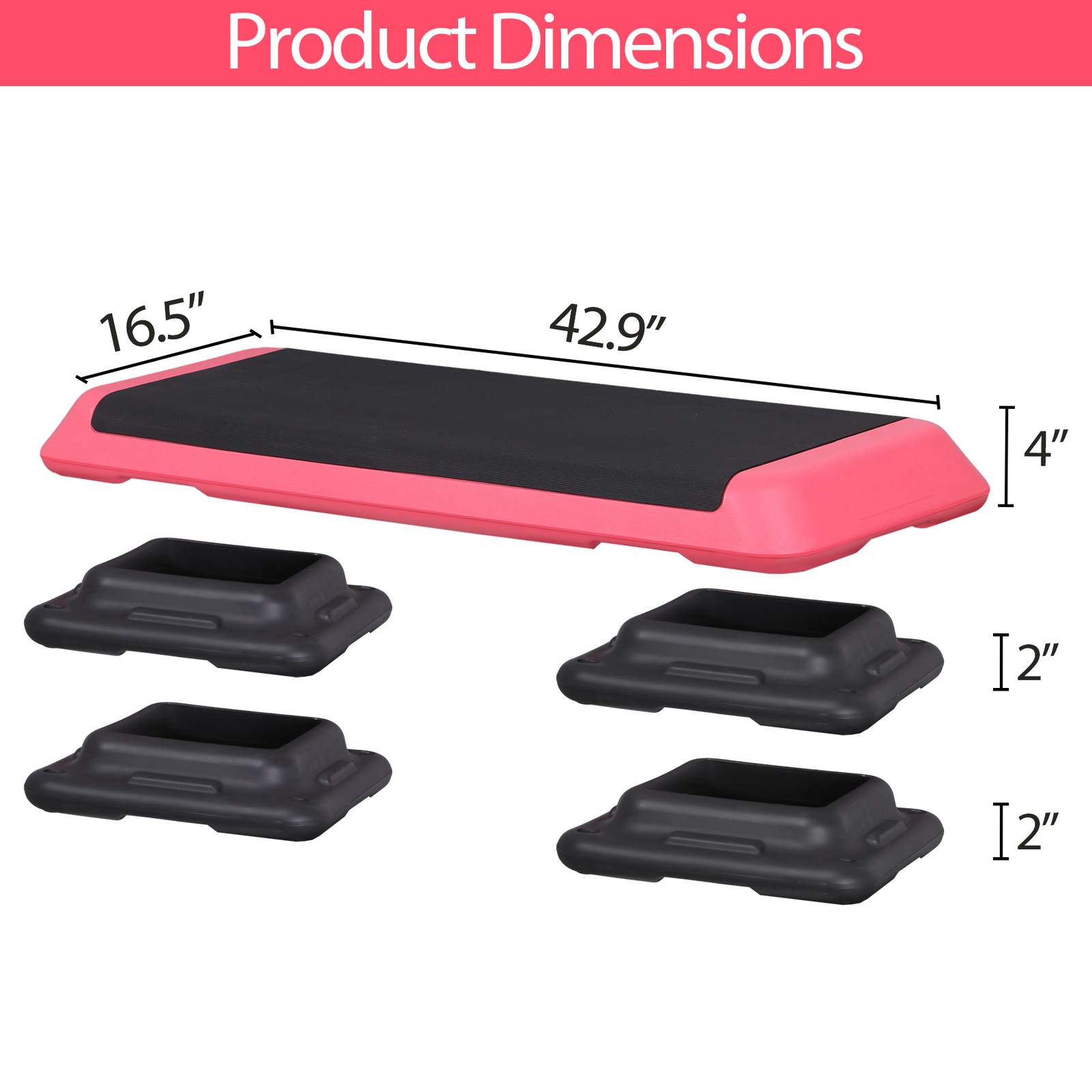 43'' Exercise Aerobic Step Platform Adjustable Fitness Stepper w/4 Risers Pink