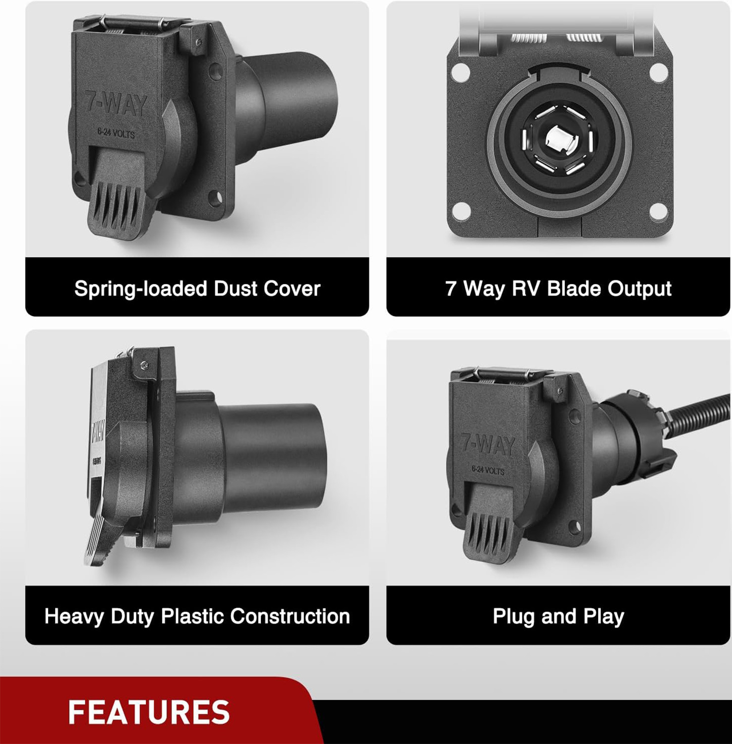 7-Way Trailer/RV Blade Socket - OEM Replacement - USCAR to 7-Pin Vehicle-Side