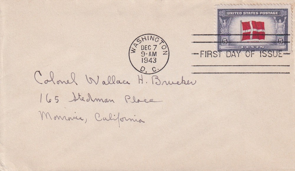 STAMP US SCOTT 920 "Flag of Denmark"  5 CENT 1943 FDC - A