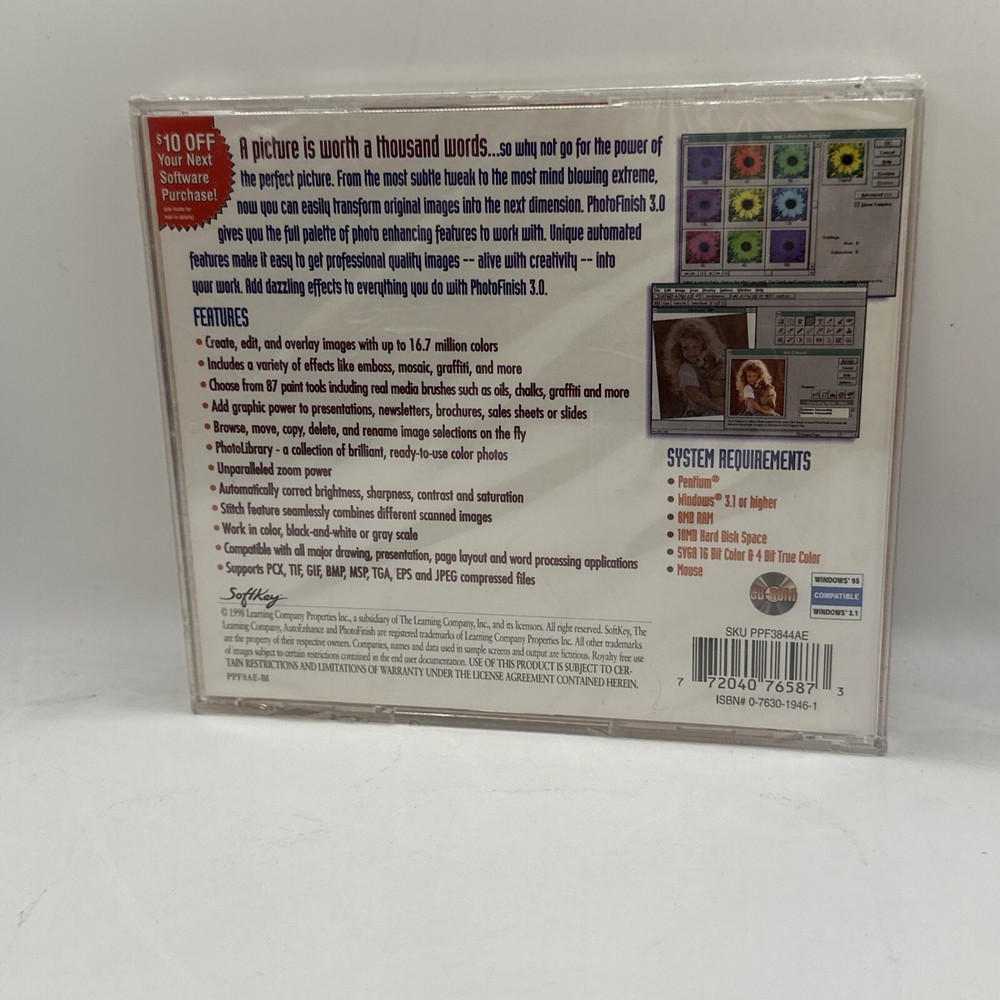The Learning Company PhotoFinish 3.0 Computer PC Disc Program 1998