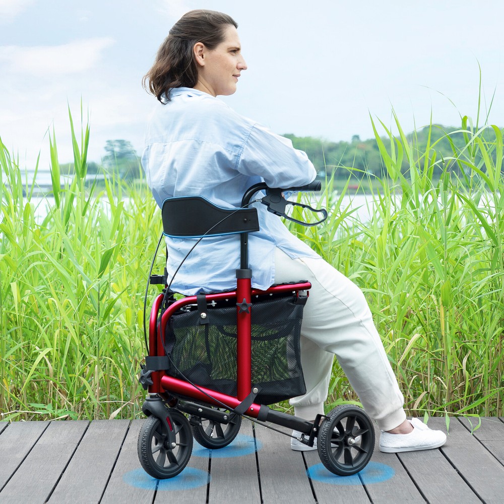 8" 3-Wheel Folding Rollator Walk Rolling Walker w/Adjustable Handle Storage Bag