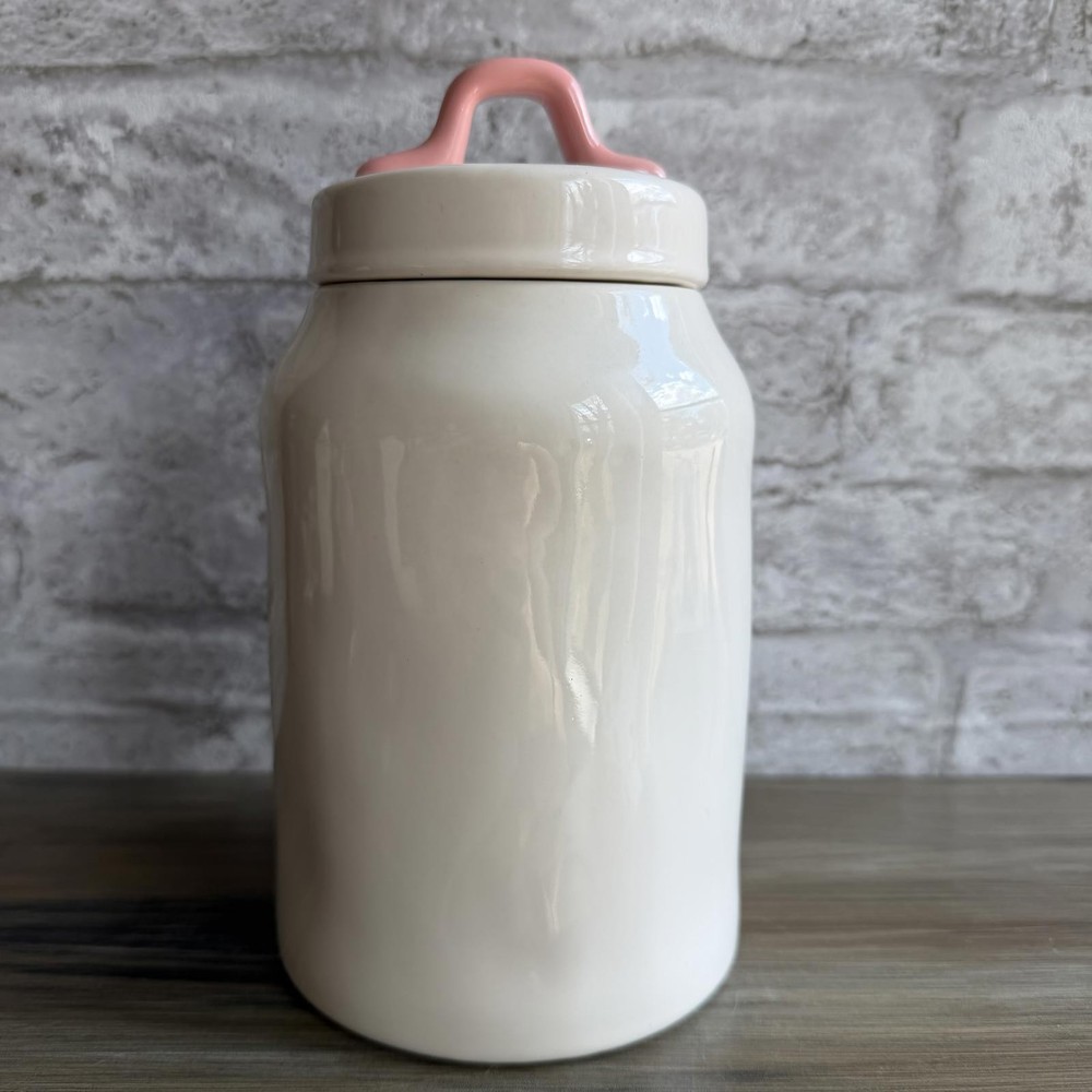 Rae Dunn Ceramic Spring Bunny Jar with Pink Handle Lid