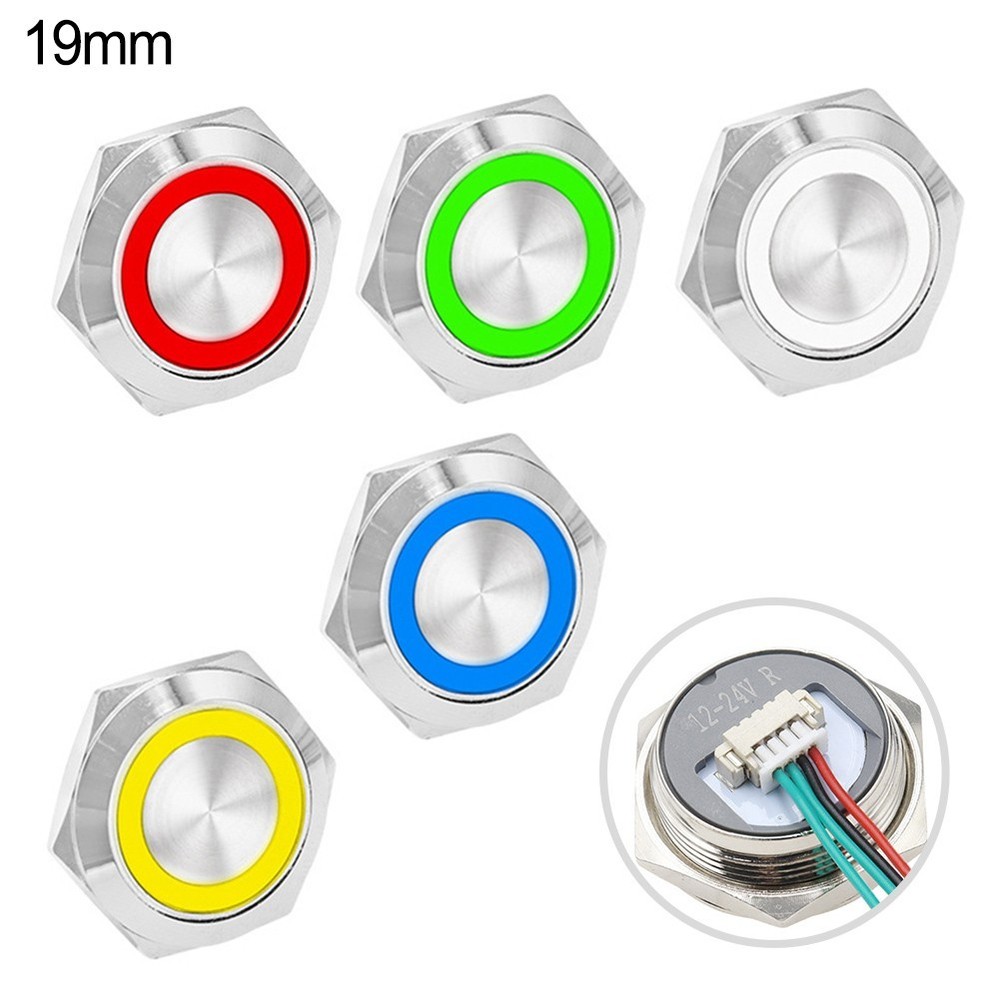 3pcs 19mm Waterproof Push Button Switch LED Light for 12V and 24V Systems