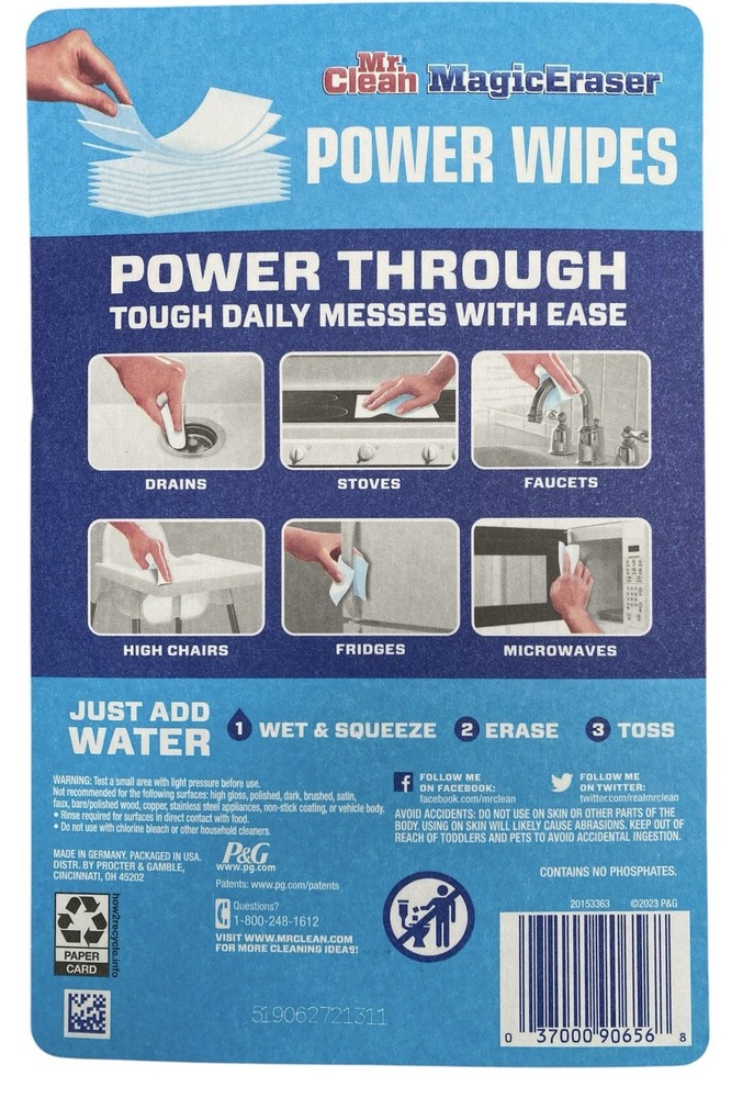 Mr. Clean Magic Eraser Power Wipes Thin Dry Sheets 8 Counts x 2 Boxes