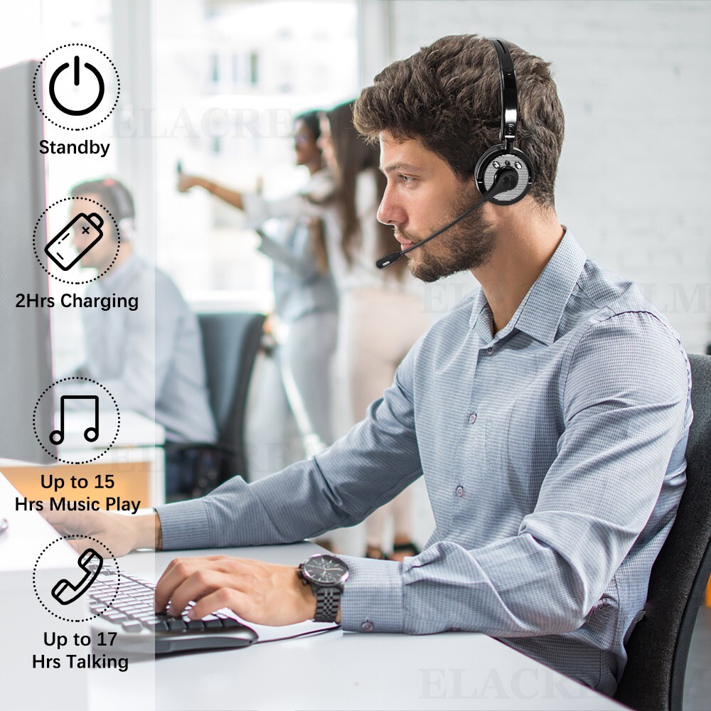 Bluetooth Headset with Microphone Wireless Headphones for iPhone Trucker Driver