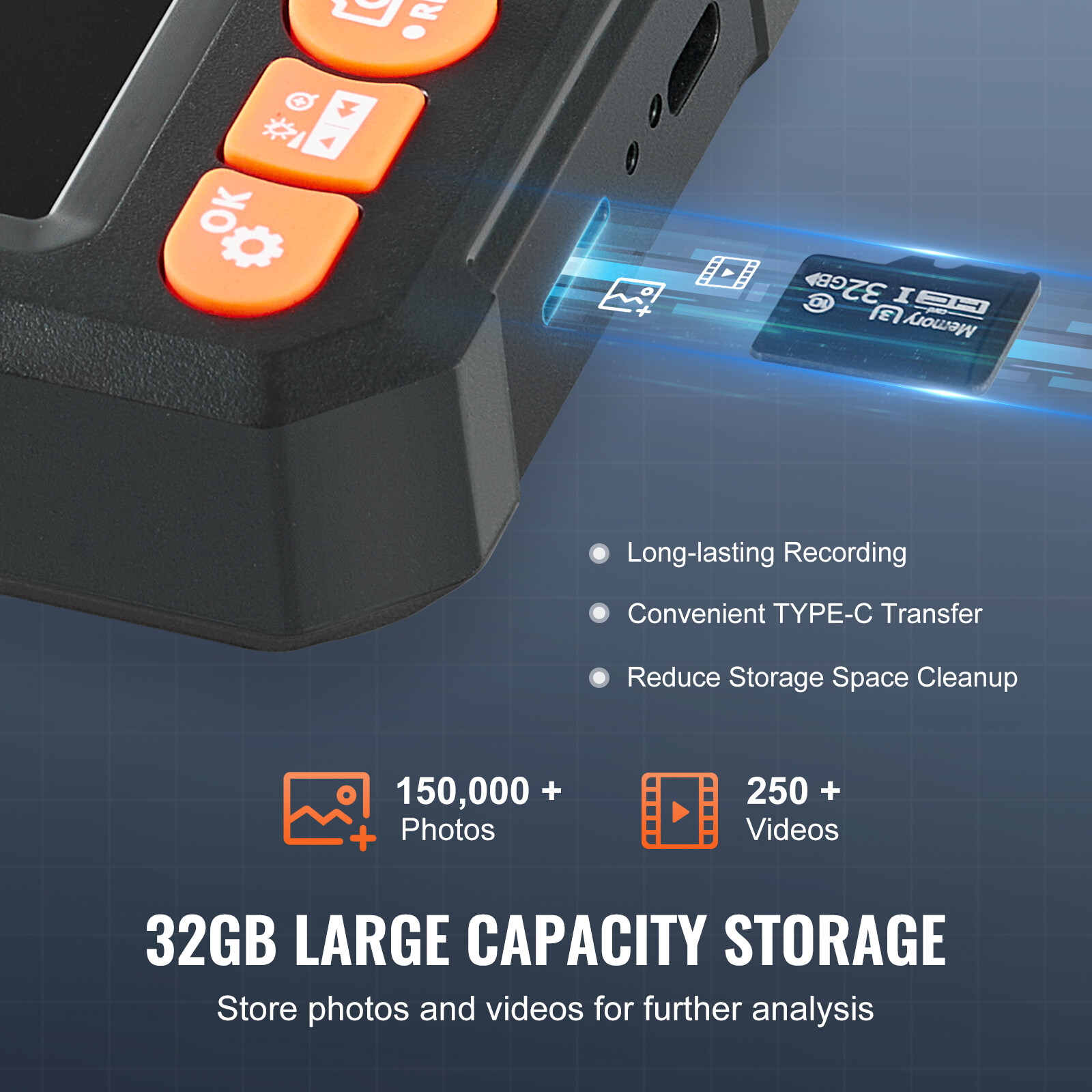 VEVOR Endoscope Camera Borescope 16.4FT Cable 4.3" Screen with Lights Dual Len