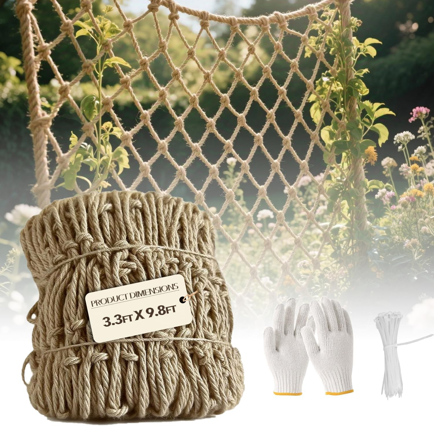 Jute Hemp Rope Net - 3.3X9.8Ft, Outdoor Climbing Net, Balcony and Stair Barrier,