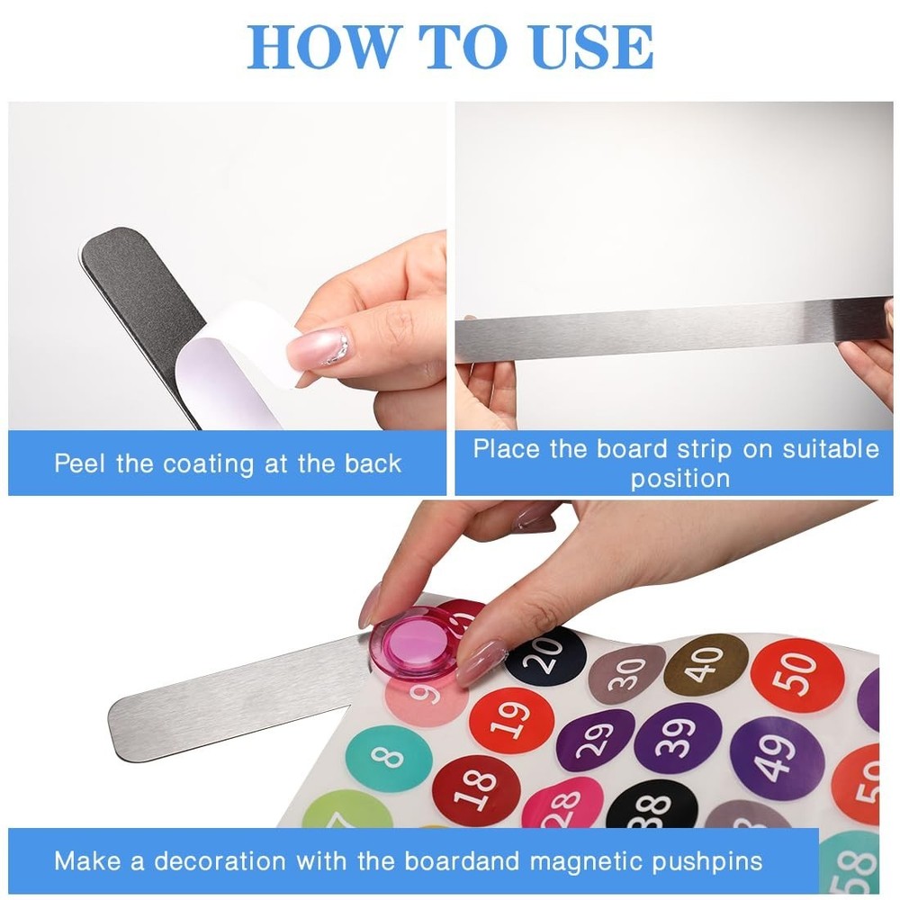 Compact Frameless Magnetic Strips with Bright Magnets - 4-Pack for Easy Memoing
