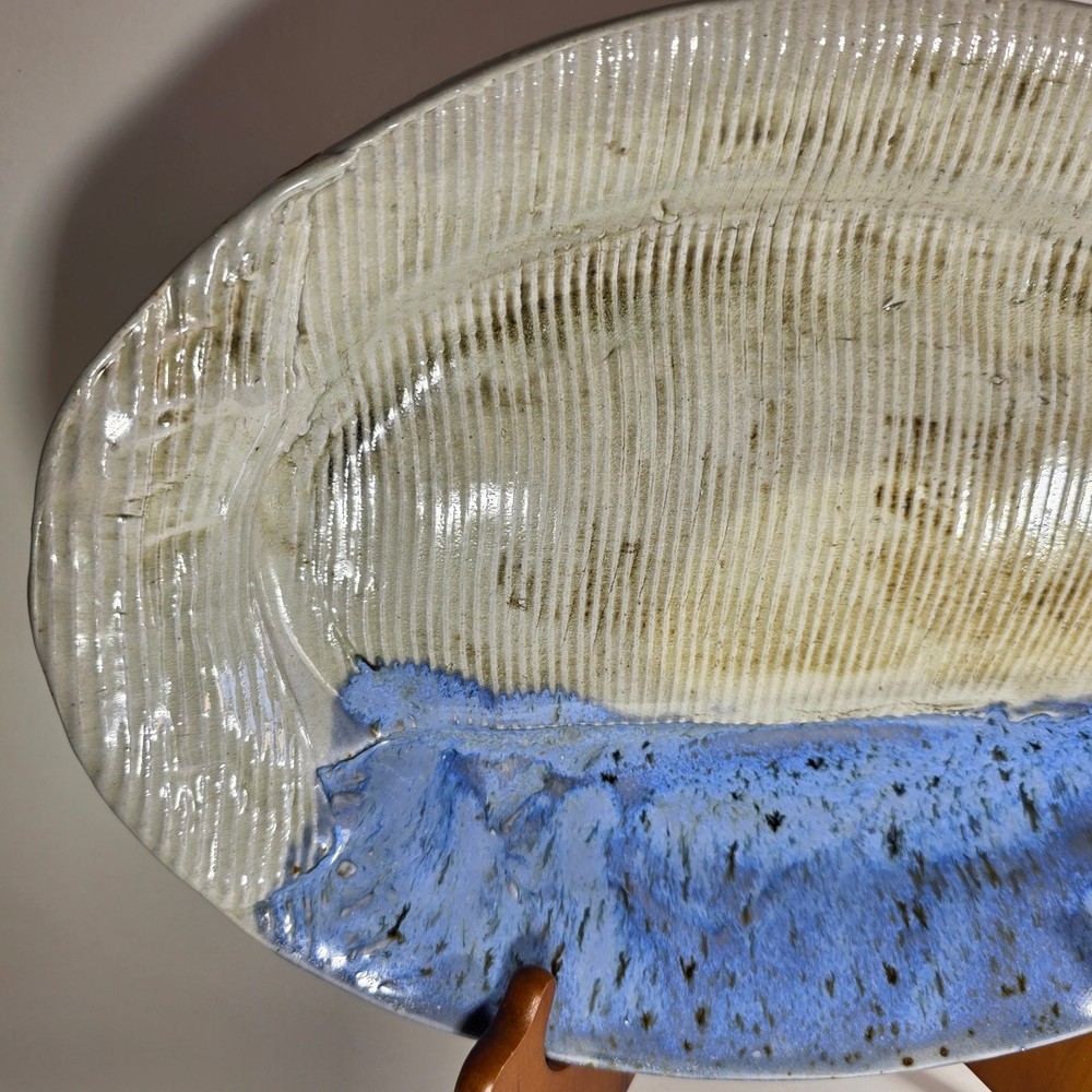Signed Foley Studio Pottery Oval Platter 13.5" Handcrafted Stoneware