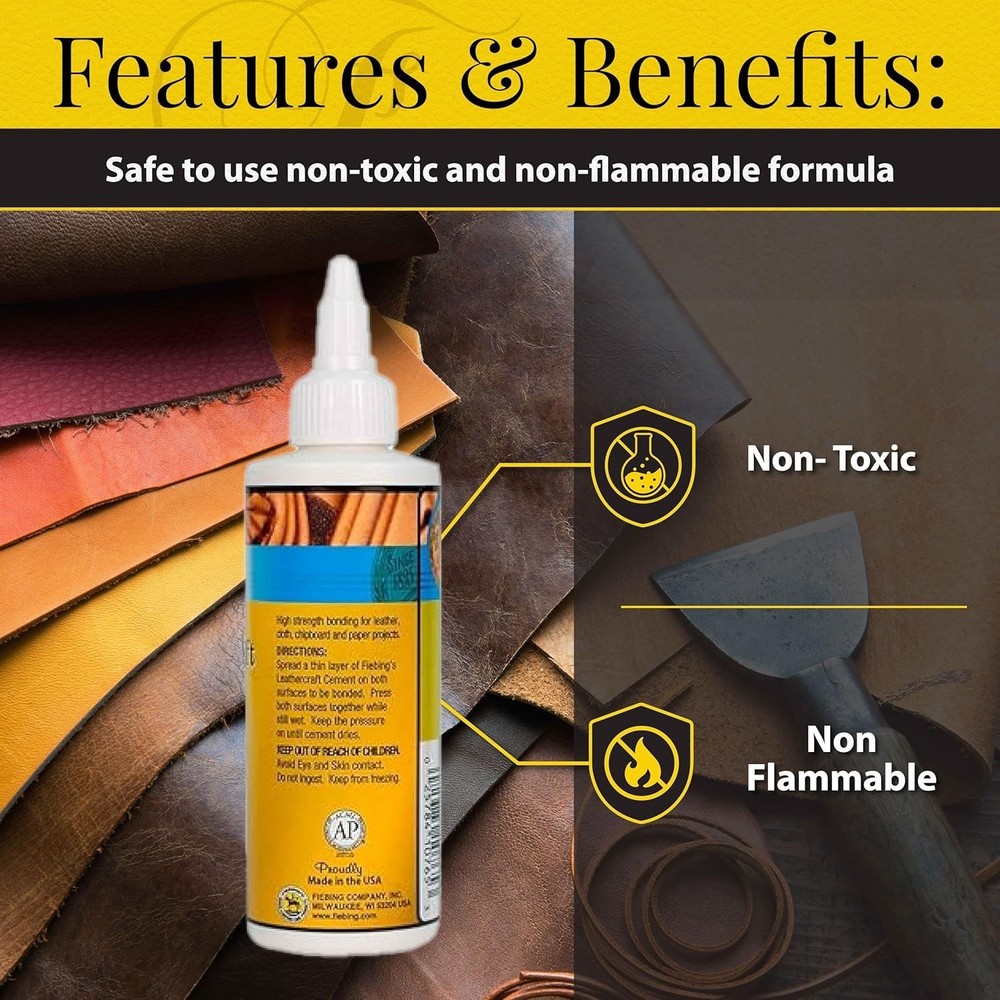 Versatile Leathercraft Cement - 4 oz Quick Drying Glue for DIY Leather Projects