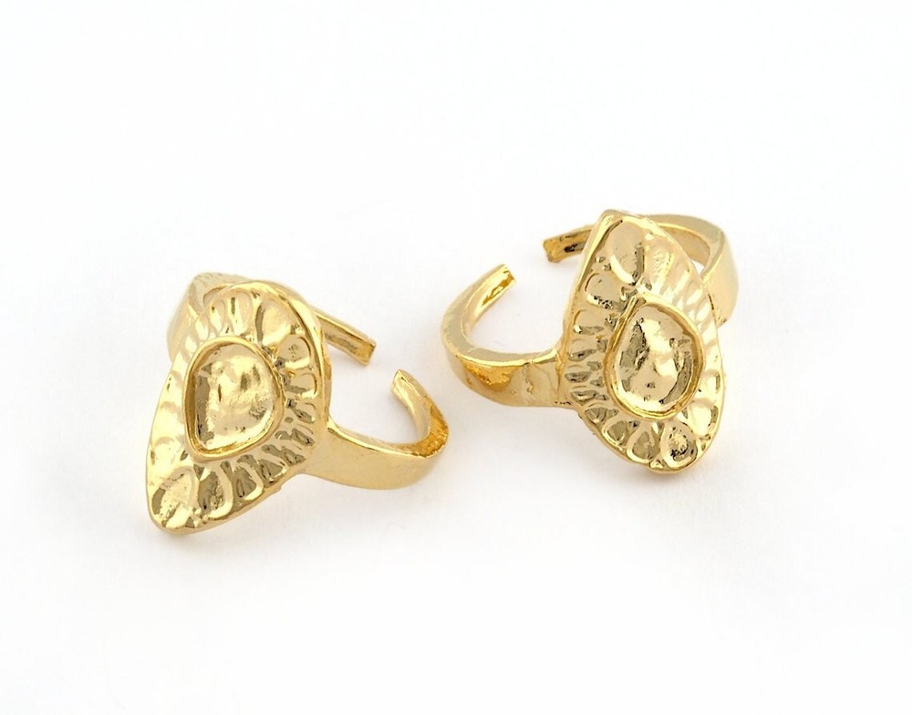 Ring Drop Bezel Adjustable Ring Shiny Gold Plated brass 6US size 2571