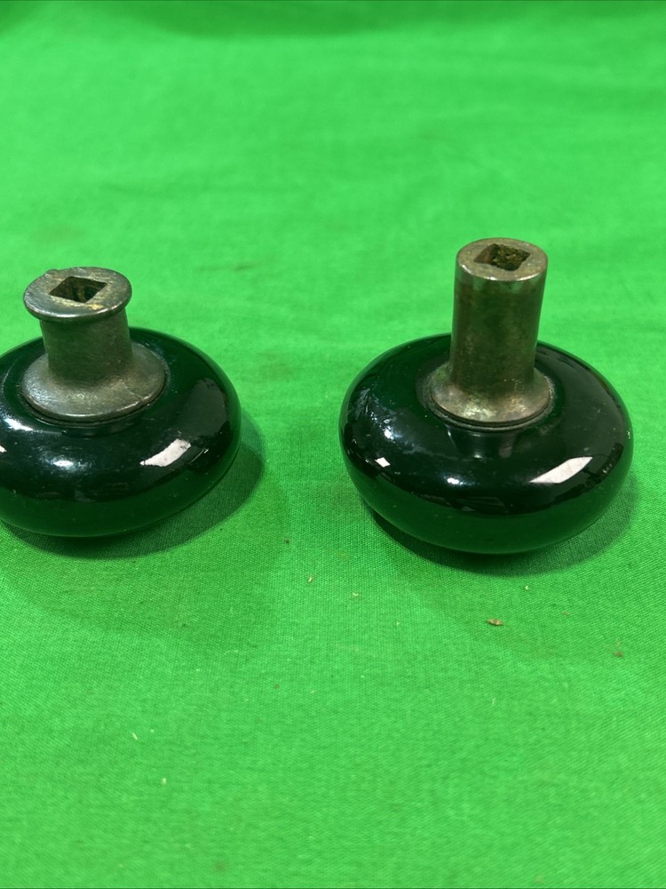 2 Antique Porcelain Door Knob Handle Jet Black 2 Knobs