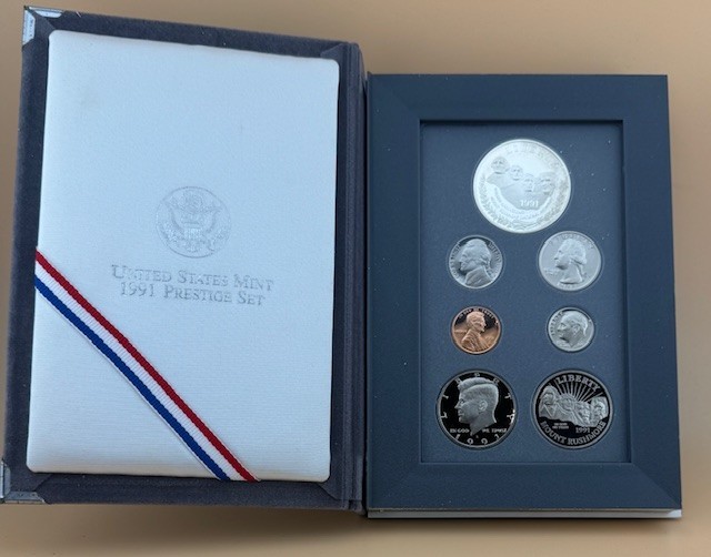1991 Prestige Proof Set – Mt. Rushmore Silver Dollar – Complete with Box & COA