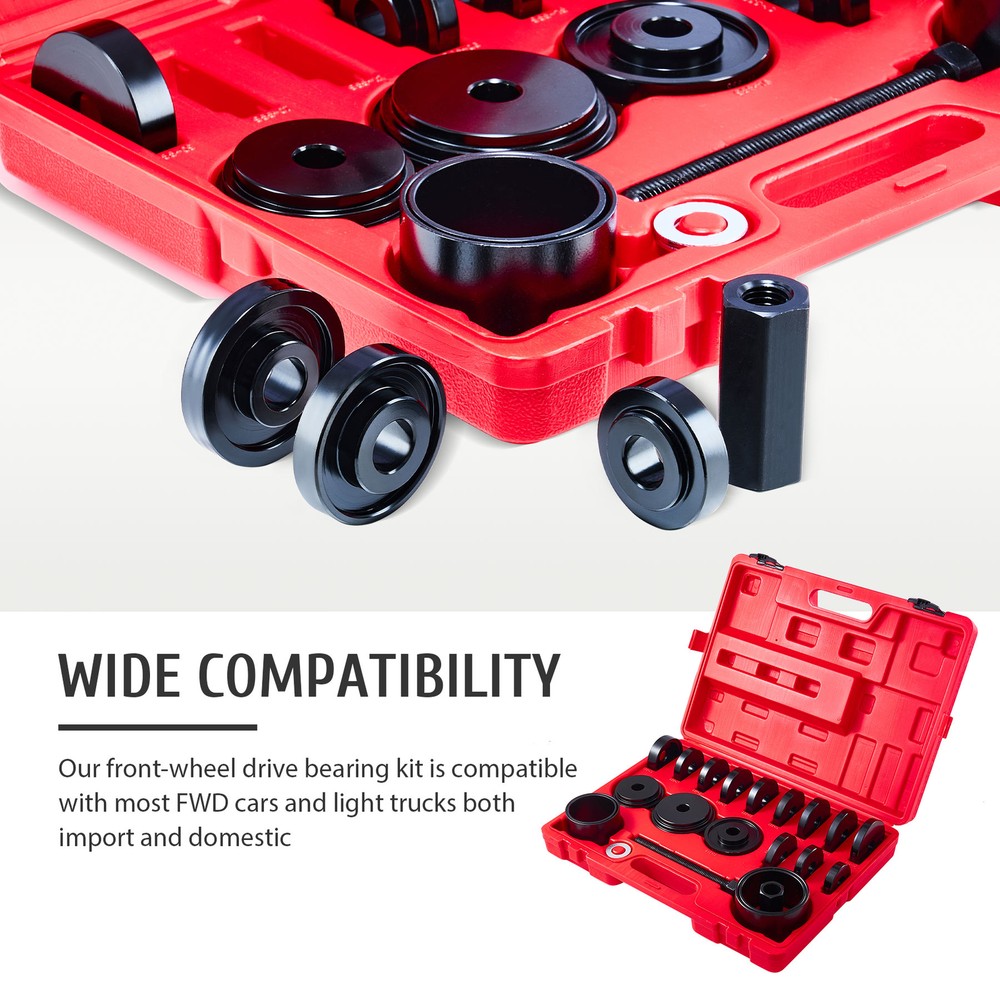 23 PCs Front Wheel Drive Bearing Removal Adapter. Puller Pulley Tool Kit W/Case