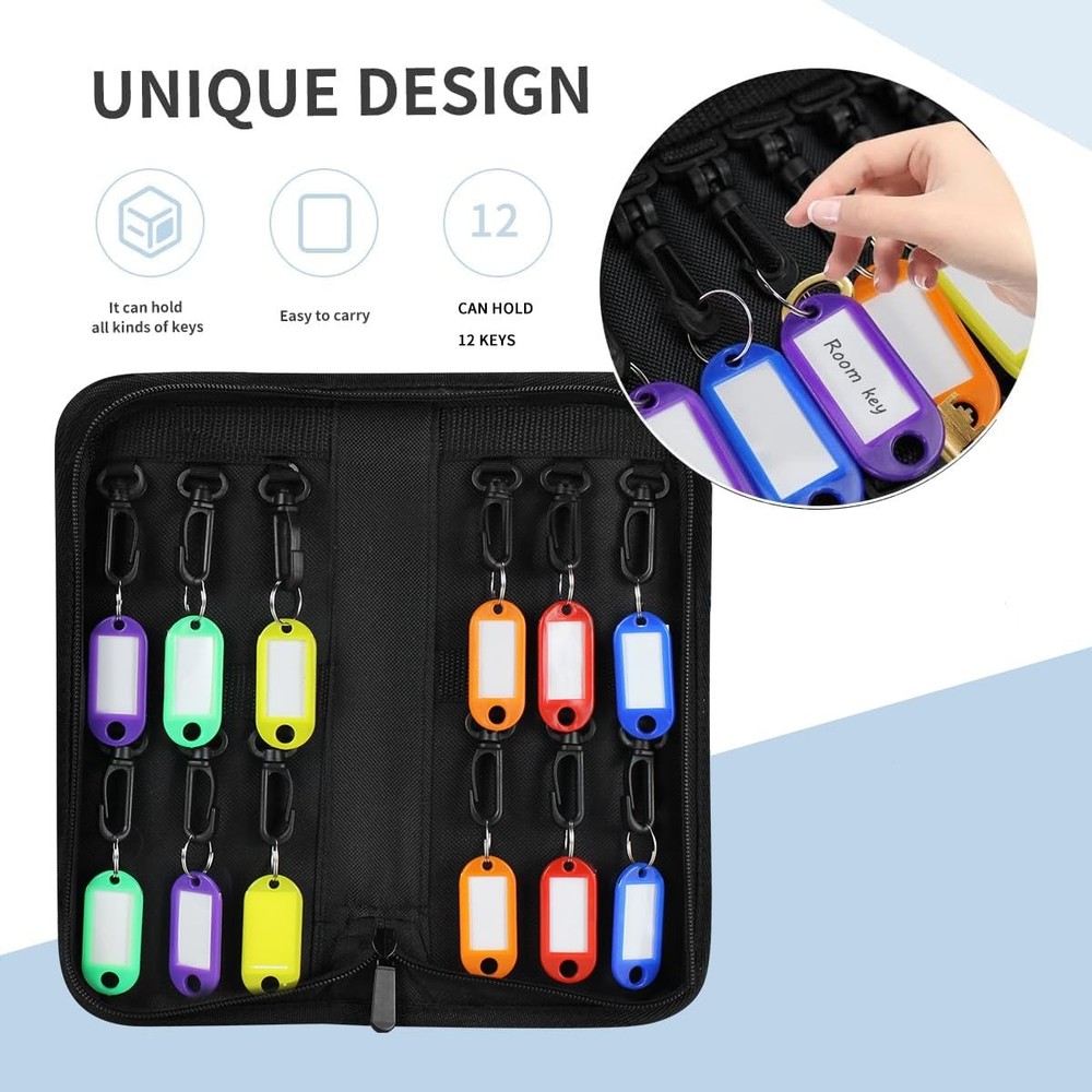 Fireproof Waterproof Portable Zippered Key Case 12 Hooks Organizer Tags Binder