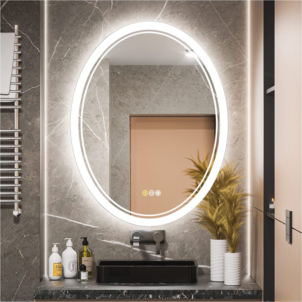 Memory Defog Oval LED Vanity Mirror Bathroom Steples Dimmable Wall Makeup Mirror