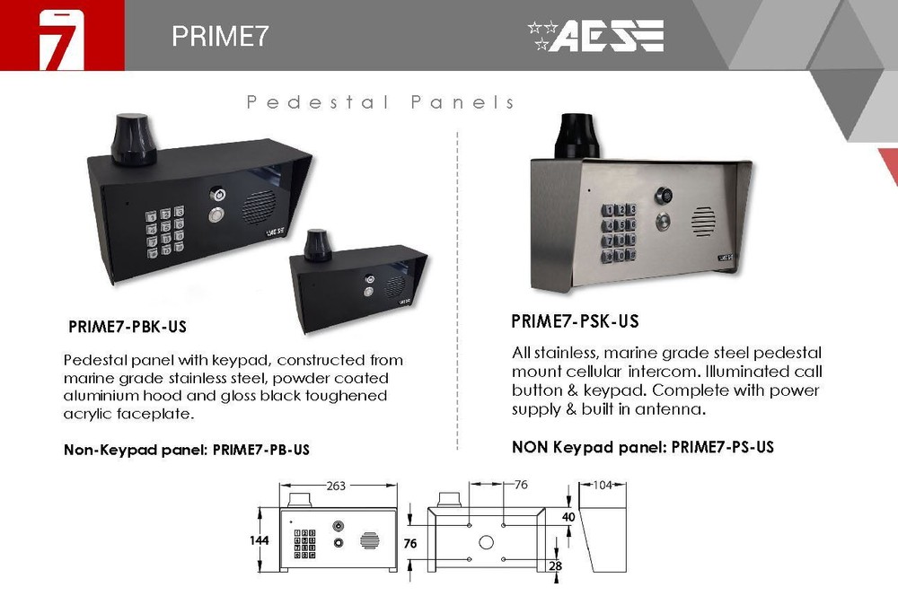 AES PRIME7-PED-KP-US Single Button Prox Global Cellular Wi-Fi Intercom Keypad