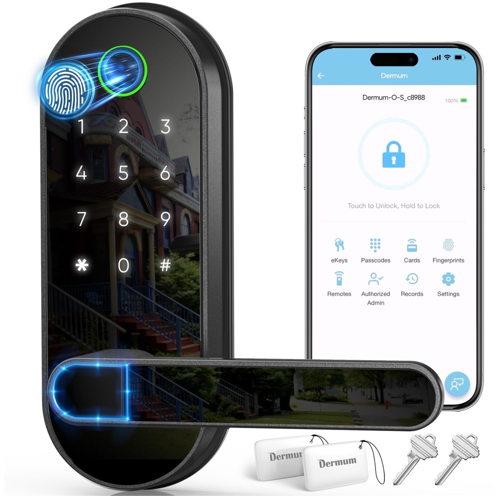 Keyless Entry Fingerprint Digital Smart Lock with Handle & Keypad: Electronic...