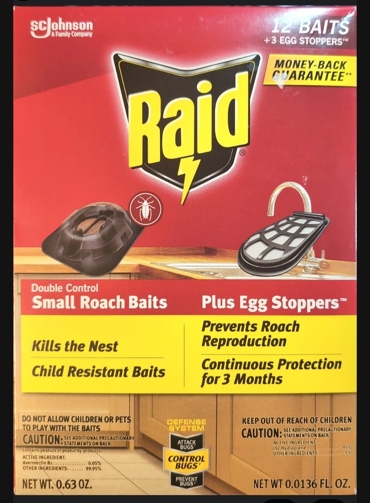 [12-Pack x4] RAID Double Control Small Roach Baits - 48 Baits & 12 Egg Stoppers