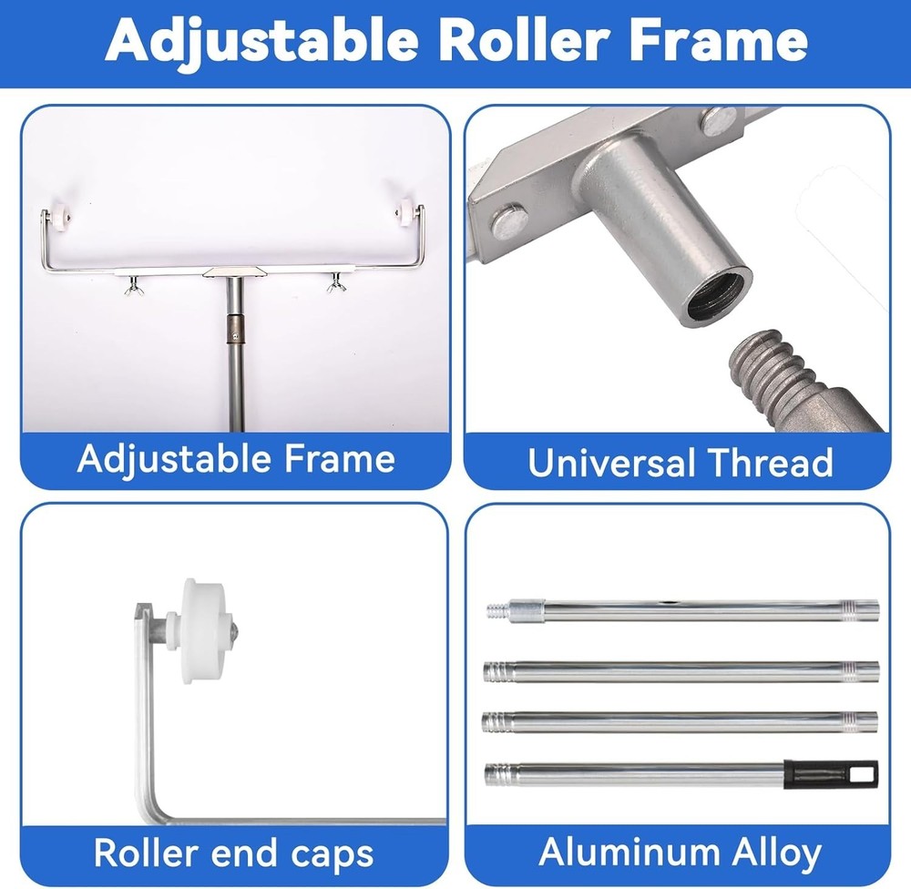 12 pcs 18 inch paint roller kit, adjustable frame, tray, extension pole for wall