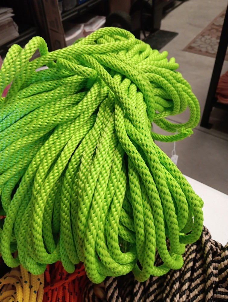 3/8” x 215ft. Solid Braid Polyester Rope. Made in USA. Lime