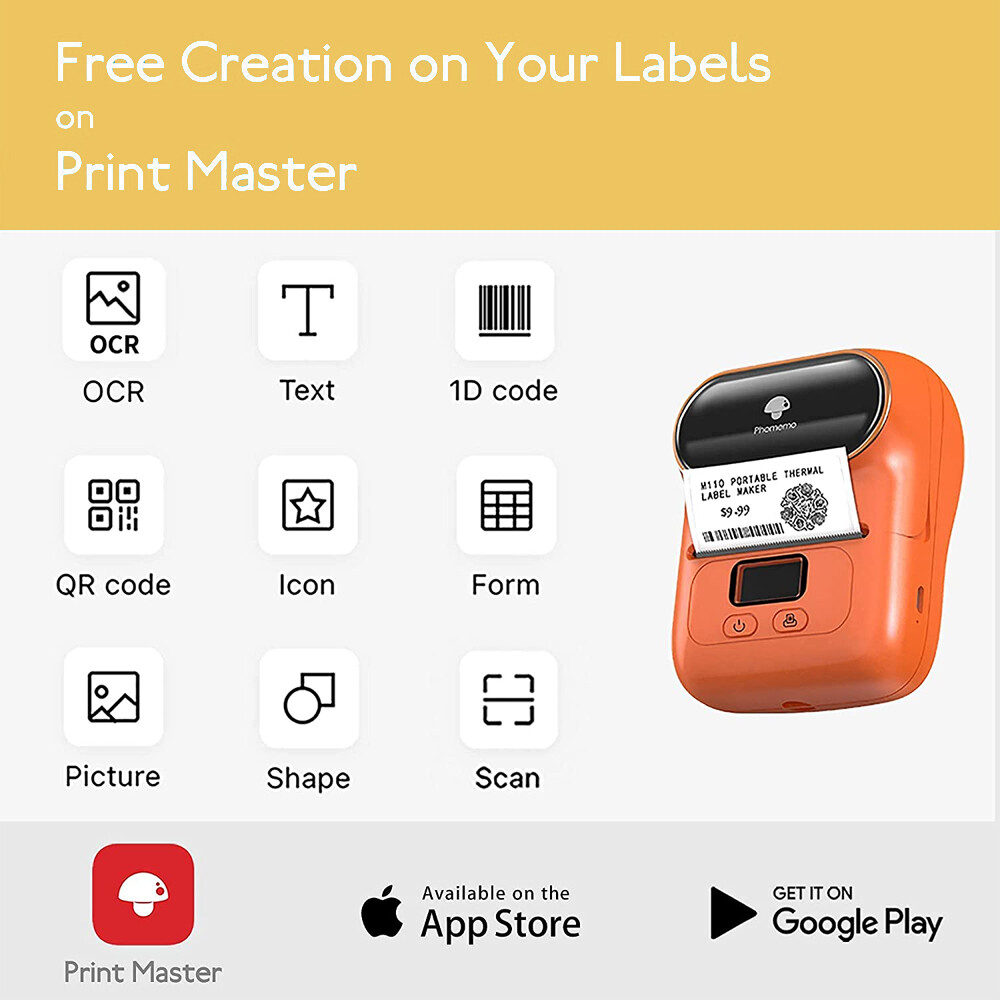 Phomemo M110 Bluetooth Portable Thermal Label Maker for Labeling Shipping Office