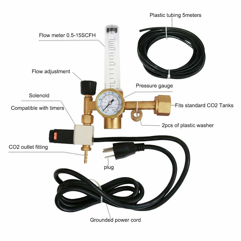 Adjustable Flow Meter Co2 Regulator Hydroponics Emitter System w/Solenoid Valve