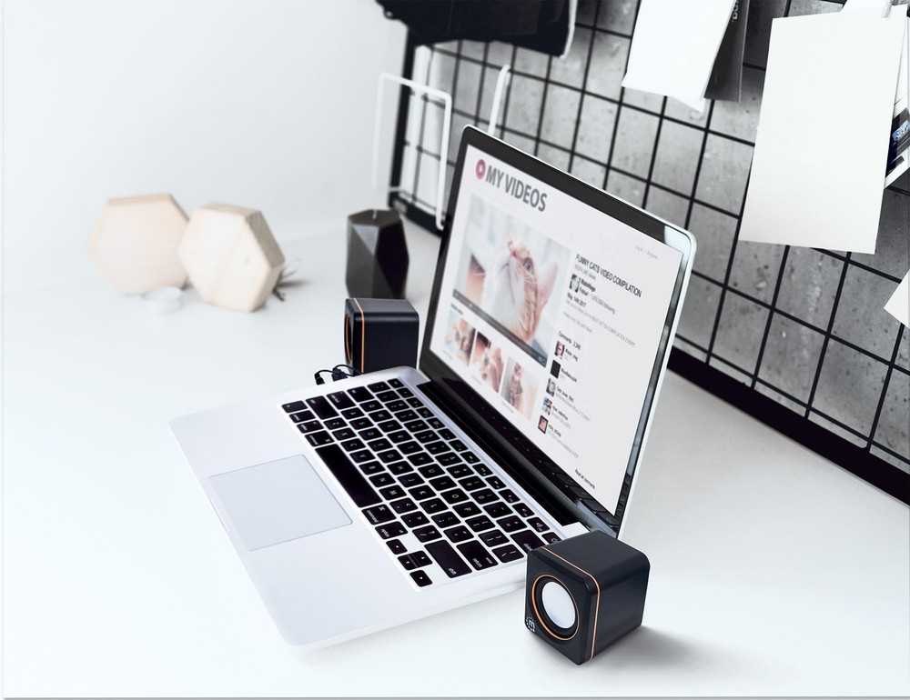 USB Powered Stereo Speaker System - Small Size - with Volume Control & 3.5 mm...