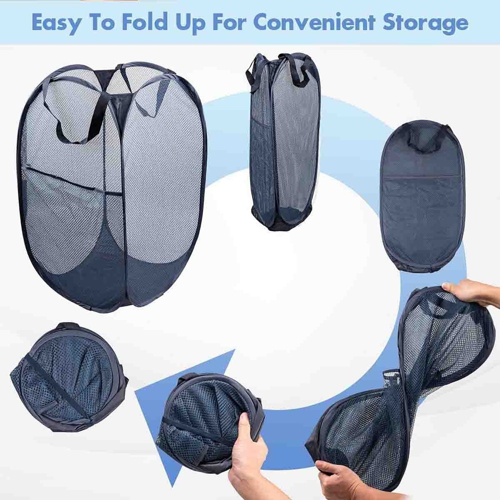 Pop Up Blue Hamper 2 PCS Mesh Pop Up Laundry Hamper Foldable Mesh Laundry