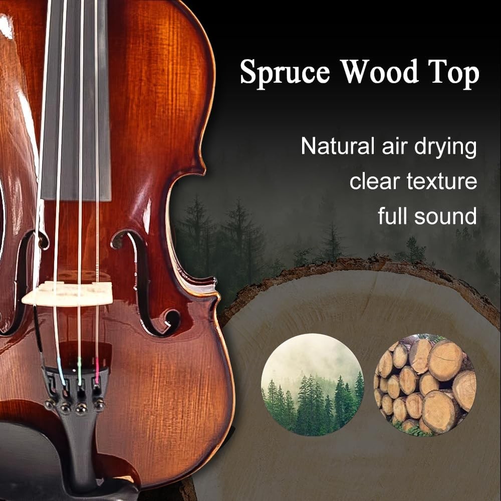 4/4 Full Size Solid Spruce & Maple Violin Kit - Complete Pack for Beginners