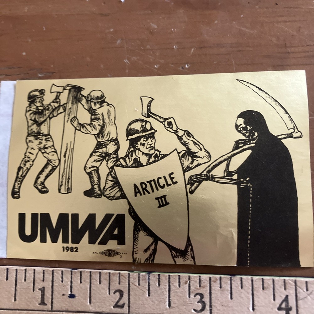 UMWA Union Sticker Mining grim reaper Vintage