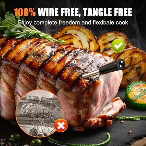 Wireless Smart Meat Thermometer,330FT Bluetooth Range,100% Wood