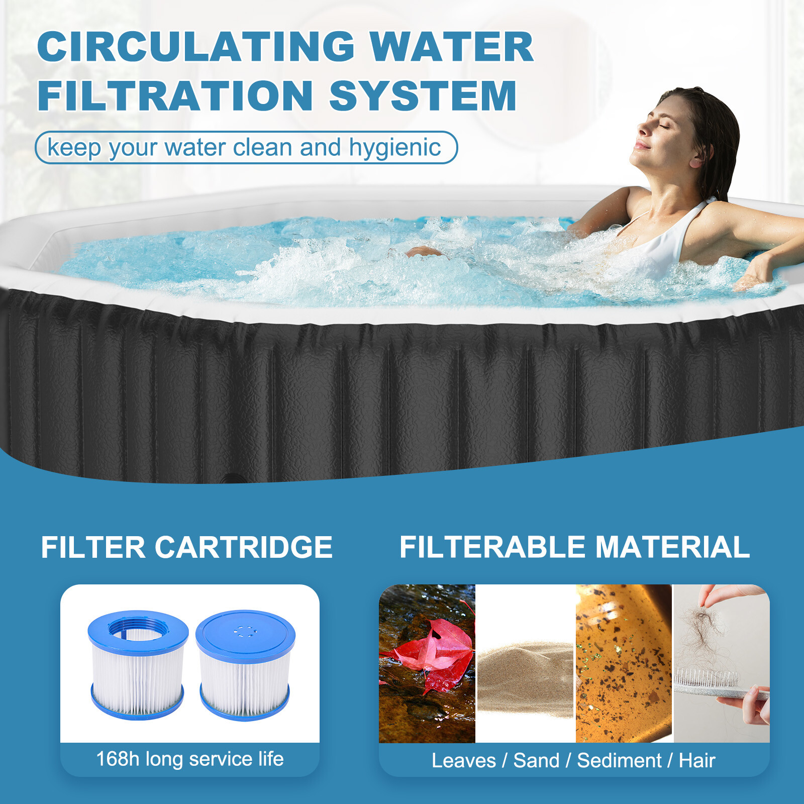 SLSY Octagon 6 Person Inflatable Hot Tub Spa with 130AirJets and Insulated Cover