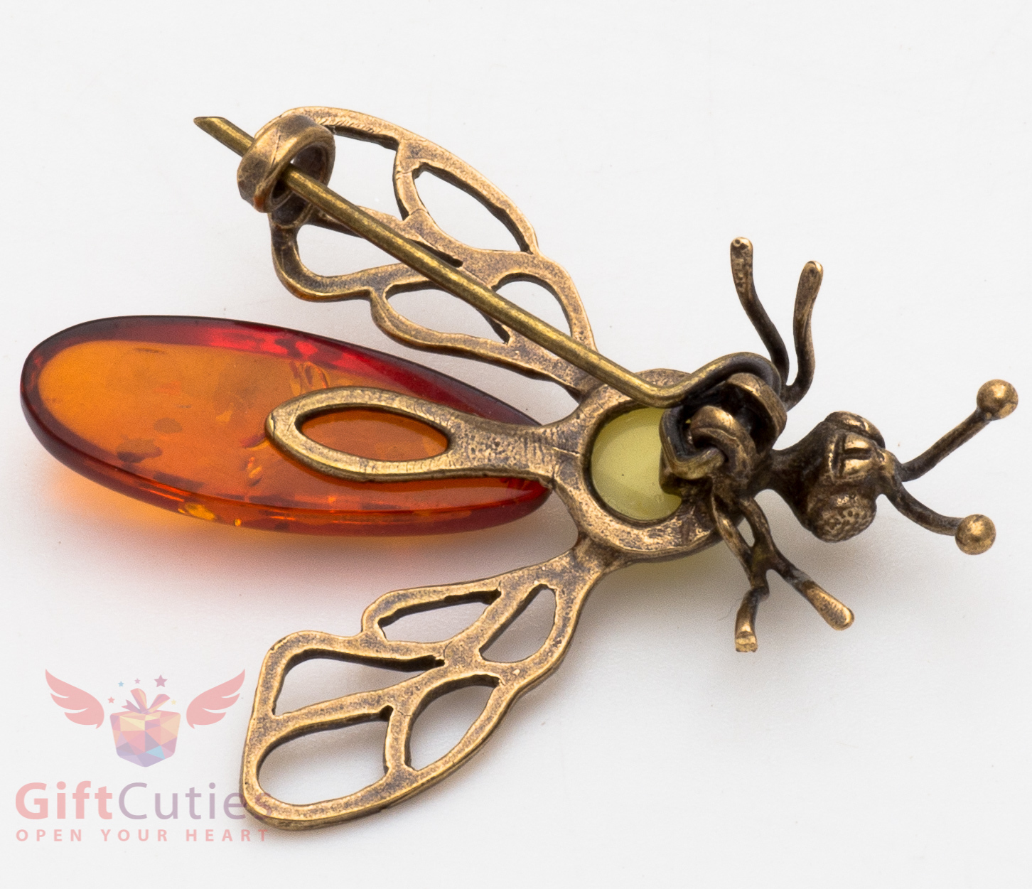 Solid Brass Amber Fly Insect Brooch IronWork