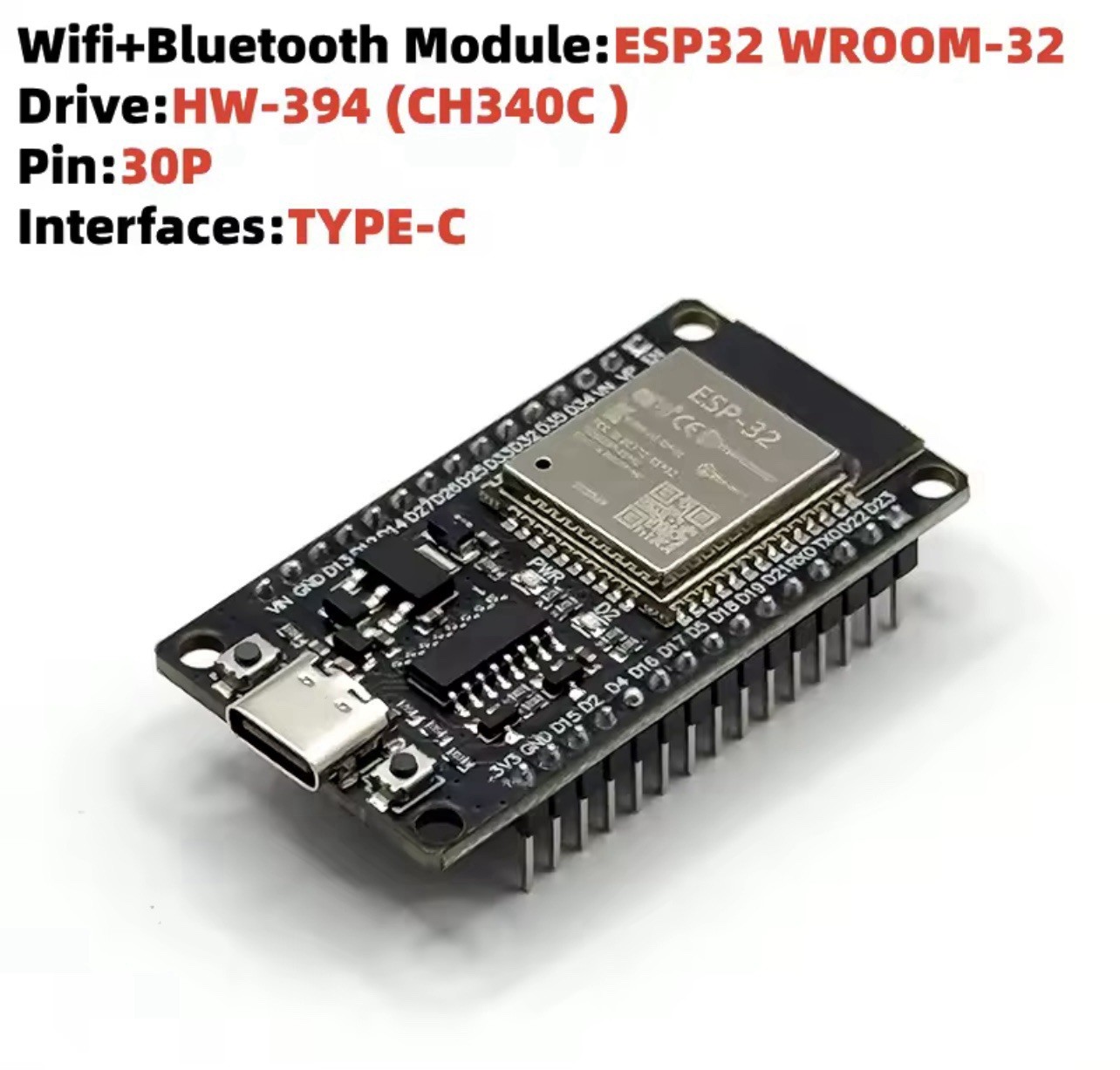 ESP32 Dev Board WiFi Bluetooth Dual Core 30Pin Low Power Type C