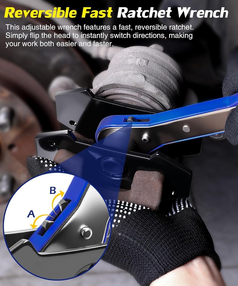 Brake Caliper Compression Tool,360° Swing Ratchet Switch With Additional 2 pcs L