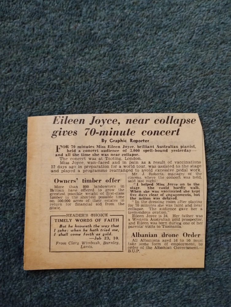 Sk259 Ephemera 1948 Article Eileen Joyce At Tooting