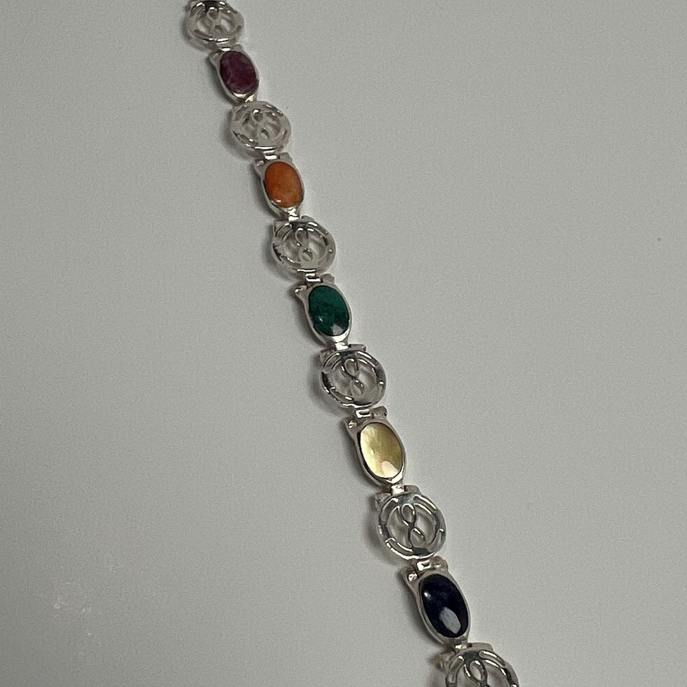 Peruvian 925 Sterling Silver Multi Gemstone Link Bracelet