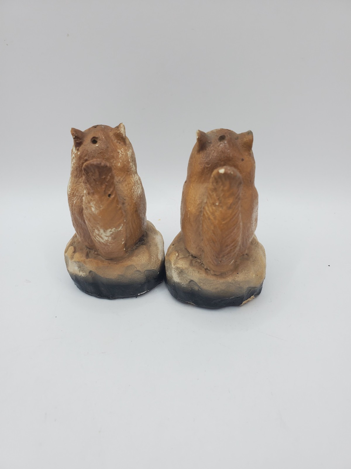 Vintage Ceramic Novelty Squirrel Couple Salt and Pepper Shakers Japan Paint miss