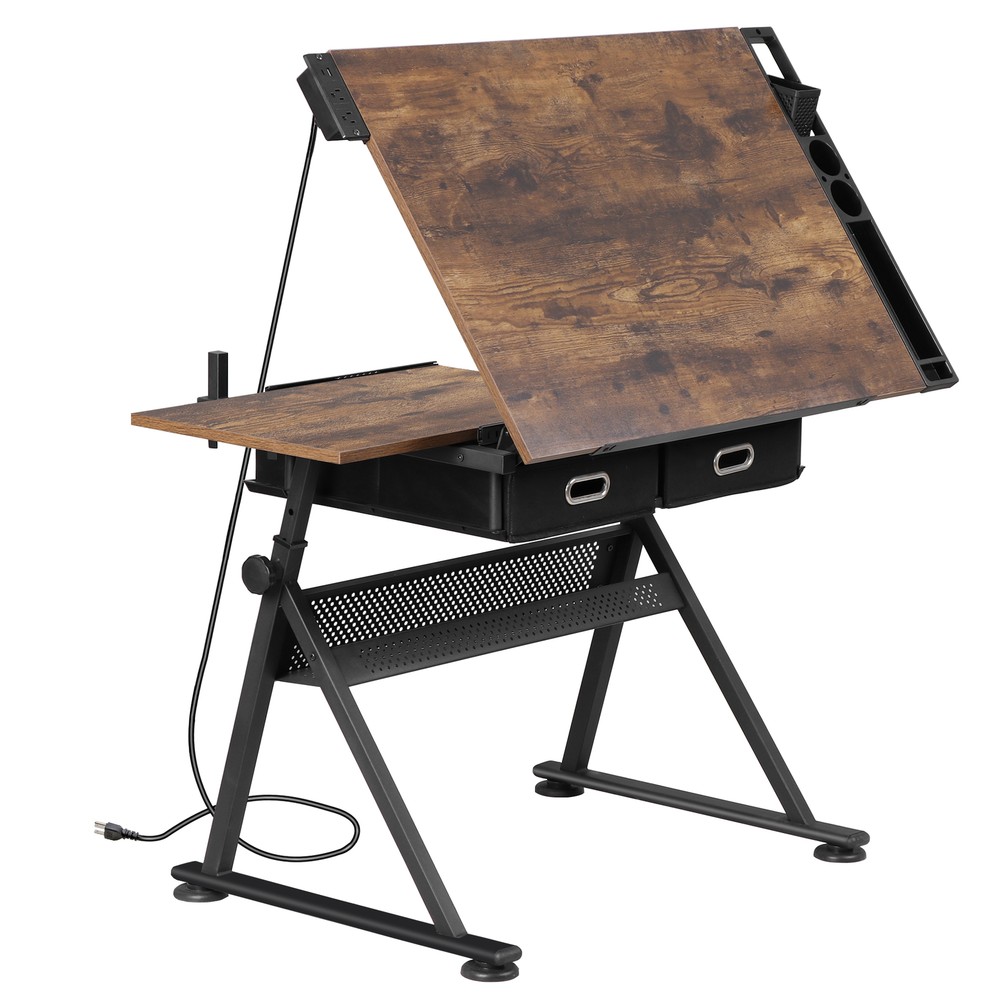 Adjustable Height Drafting Drawing Table Tiltable Tabletop Edge Stopper Retro