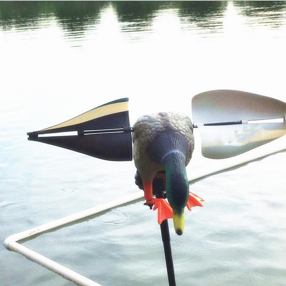 Wind Driven Duck Decoy Simulation Mallard Drake Hunt with Support Pole Pond