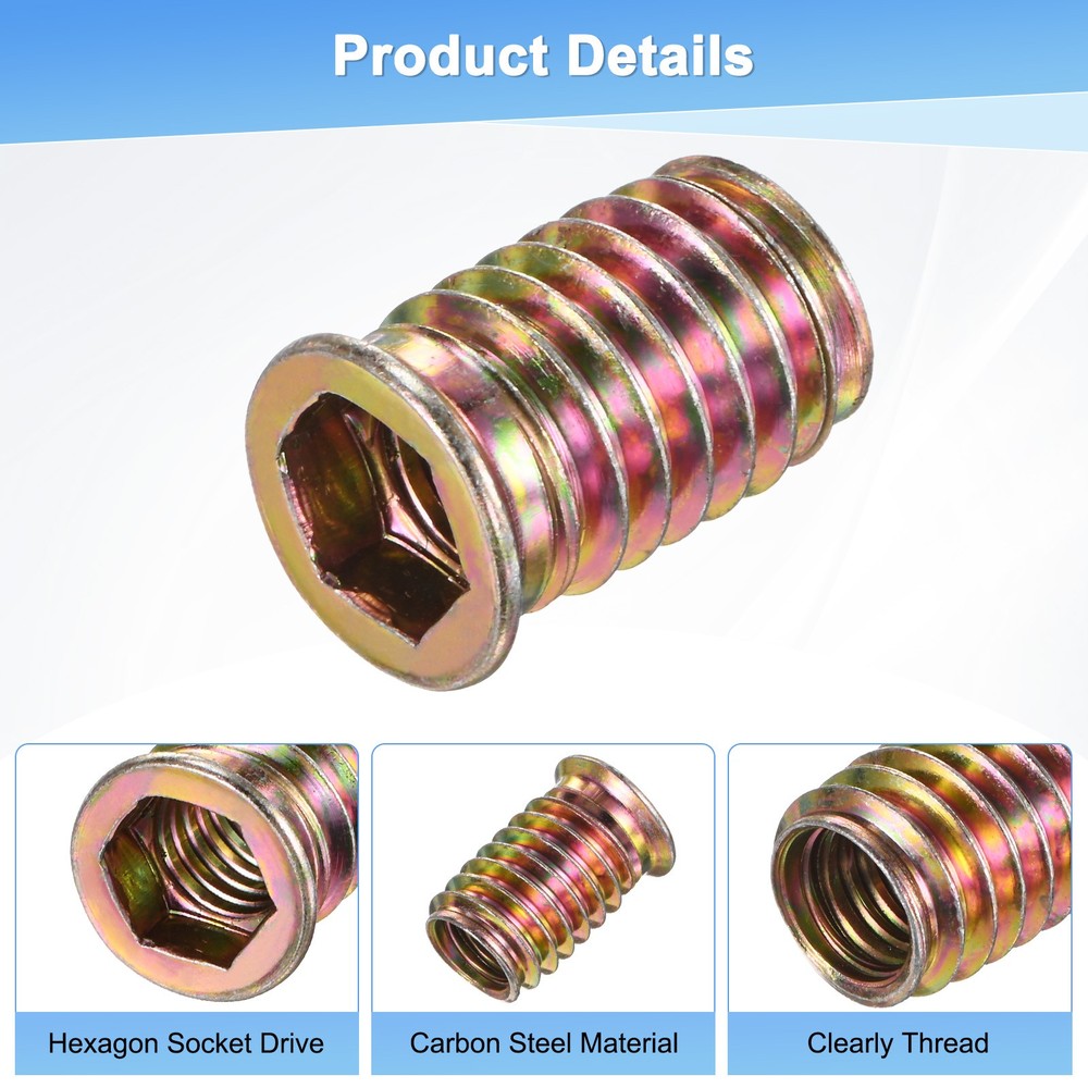 20-Pack Threaded Inserts for Wood, M10x25mm Threaded Insert Nuts [Gold Tone]