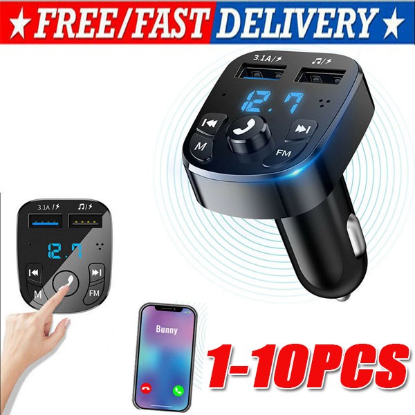 Bluetooth 5.0 Wireless Handsfree Car FM Transmitter MP3 Player 2*USB Charger lot