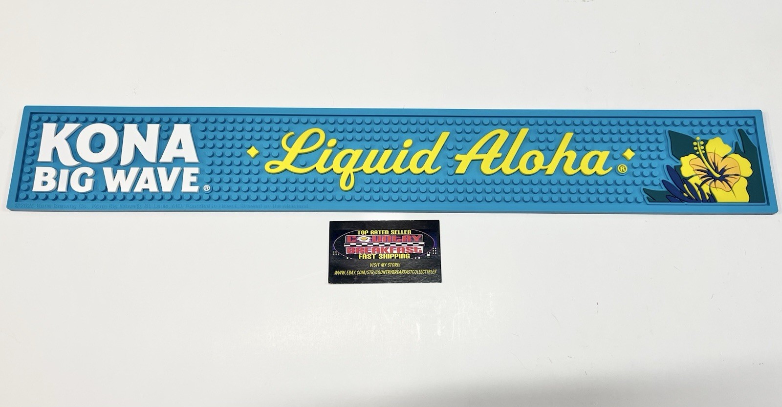 Kona Big Wave Ale Liquid Aloha Rubber Bar Rail Spill Mat 24x3.5” - Brand New!
