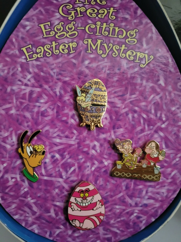 Disney Cheshire Cat Tinkerbell Pluto Grumpy Dopey Easter Basket Surprise Pin Set