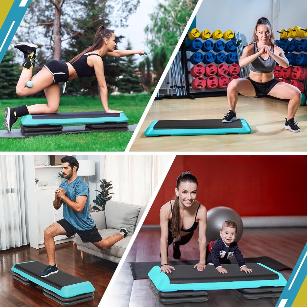 F2C 43 inch Aerobic Exercise Step Platform Adjustable Height Stepper Exercise