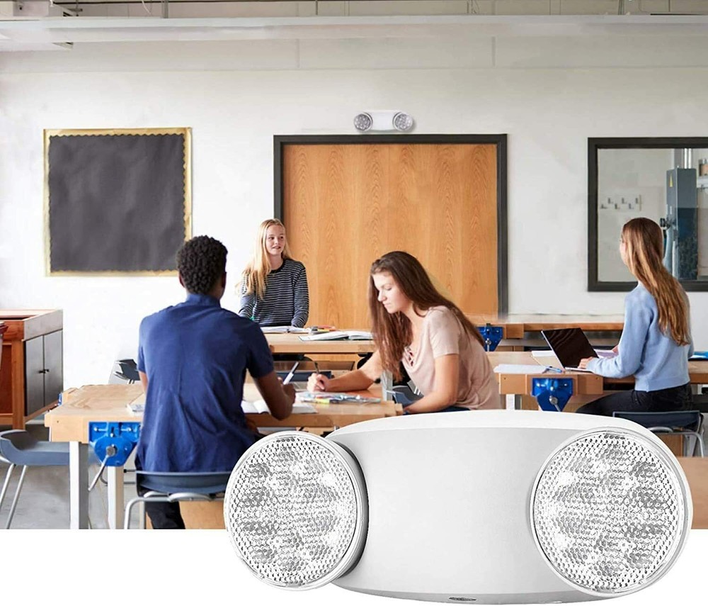 LED Emergency Light White, Exit Sign Light Adjustable Dual Head Battery Back-up
