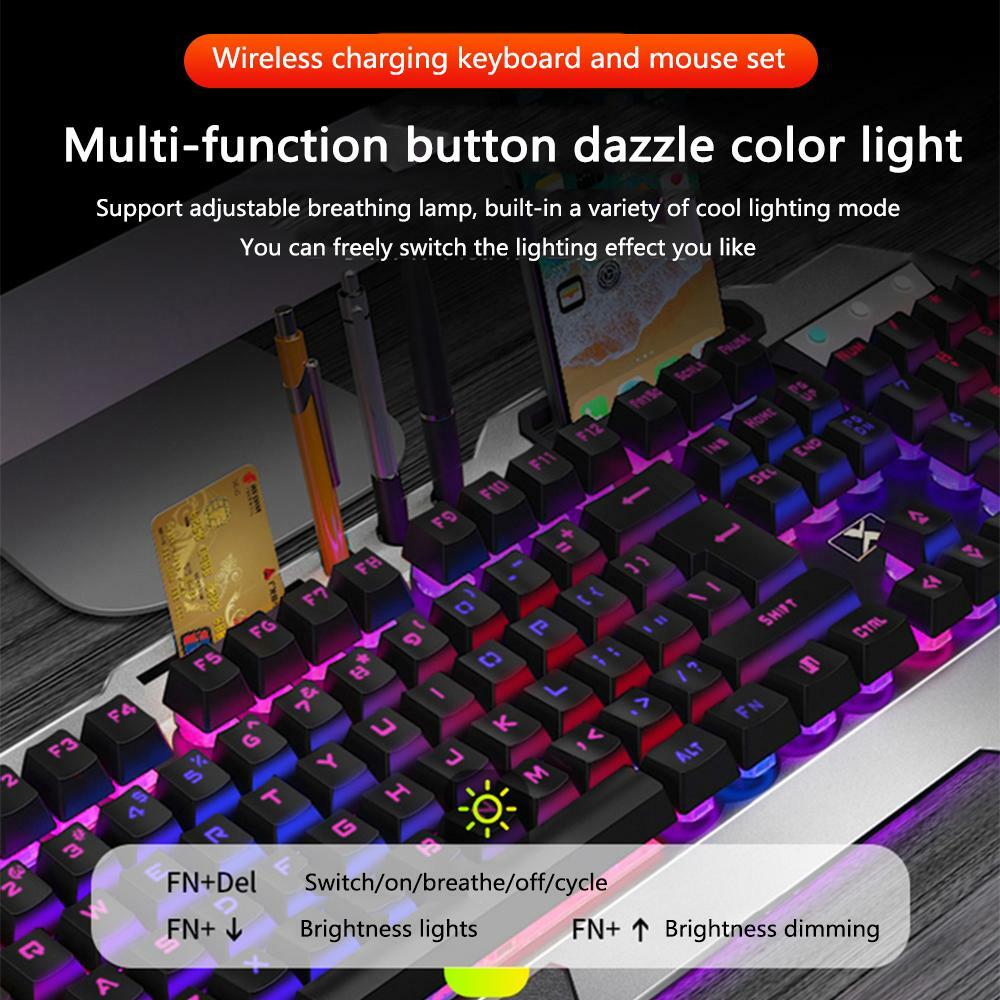 Wireless Gaming Keyboard and Mouse Mechanical Feel Rainbow Backlit